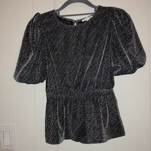 Sparkly Silver Stripe puff sleeve Peplum top